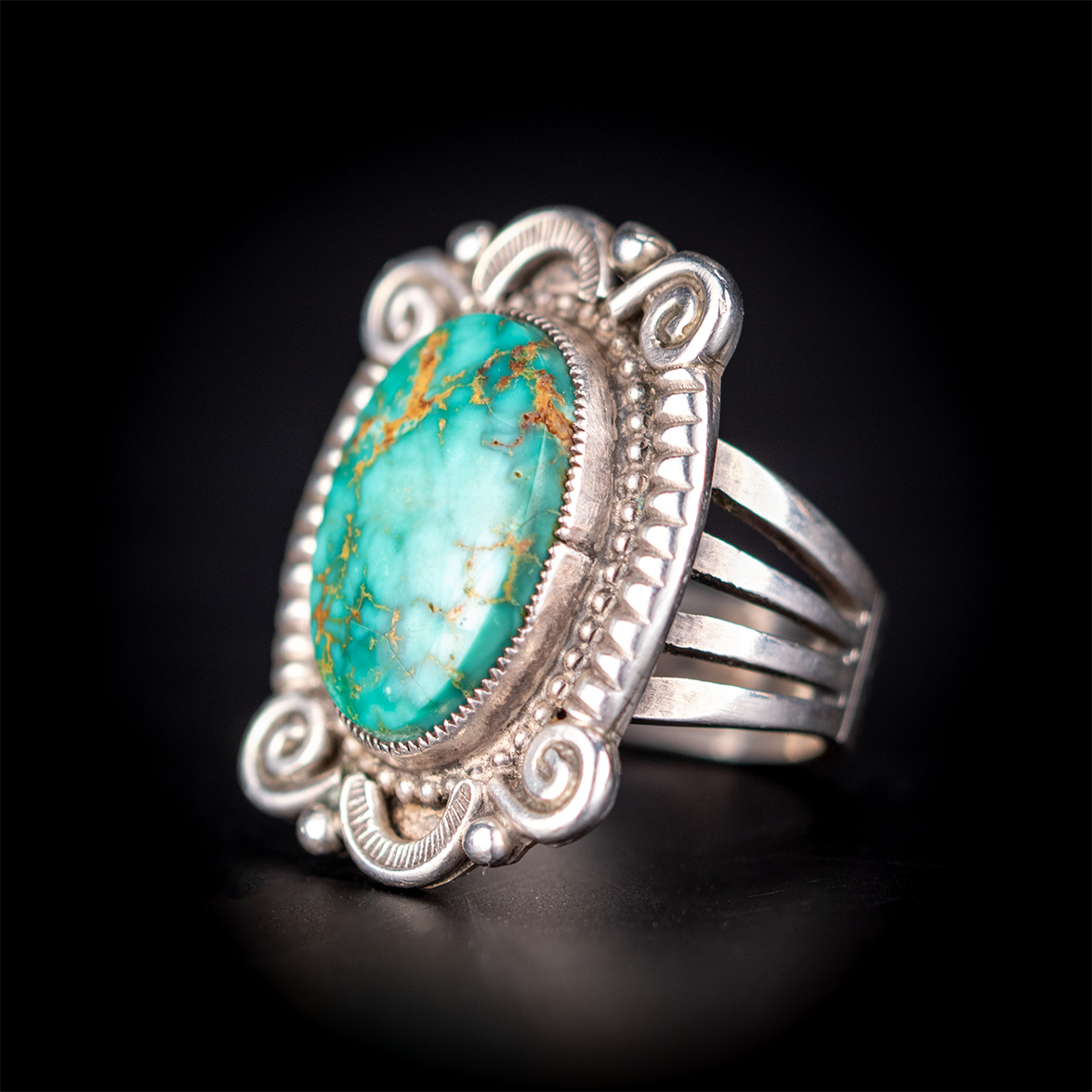 Navajo Sterling Silver and Green Turquoise Ring by Calvin Martinez