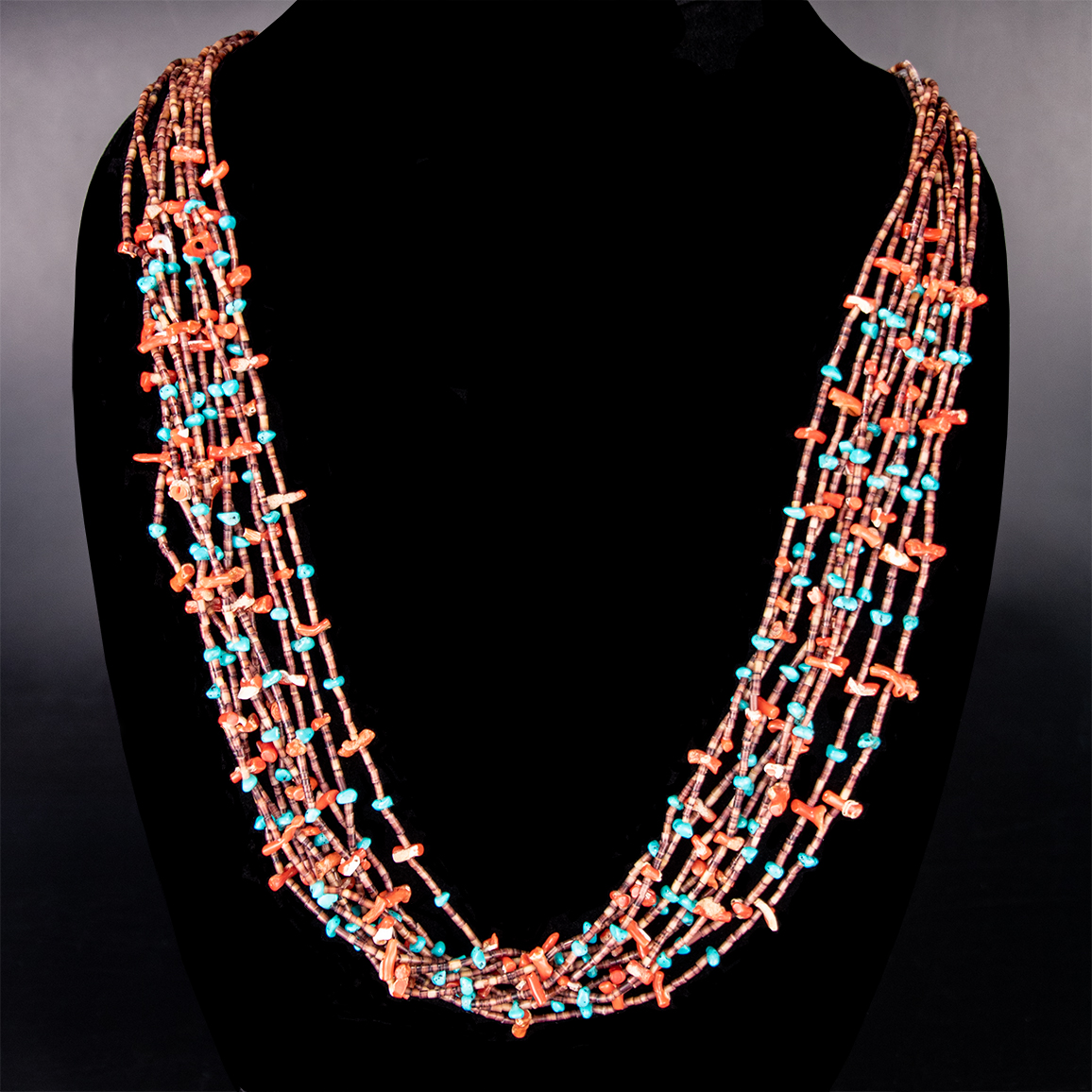 Antique Santo Domingo (Kewa) 10-Strand Turquoise, Coral, and Shell